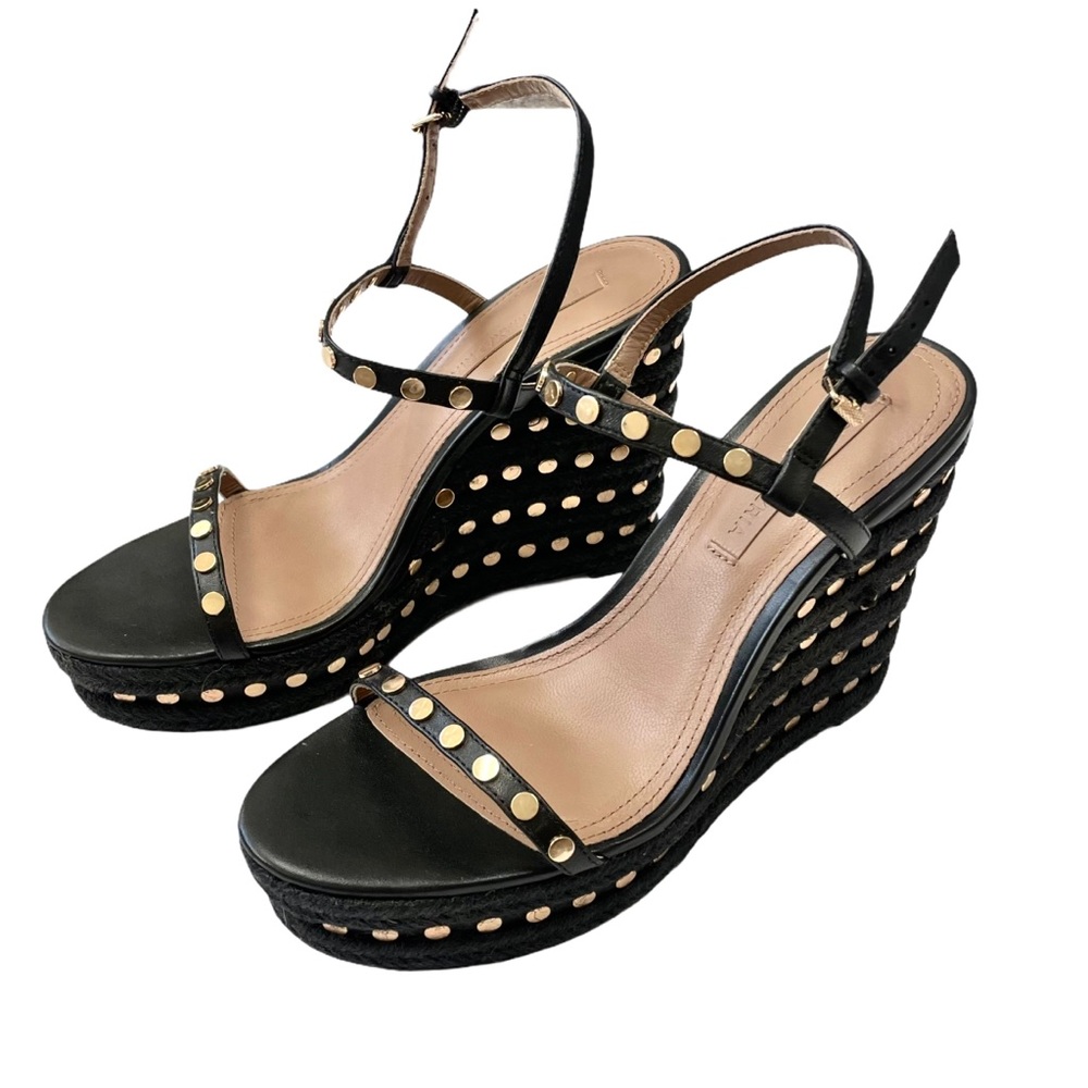 ♦️SOLD♦️ BCBGMaxazria Ankle Strap Studded Wedges - Picture 2 of 8